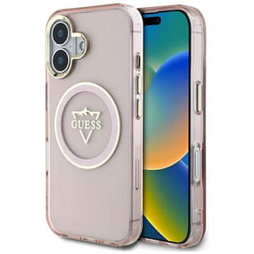 Guess Ovitek Guess Metal Mountain Logo MagSafe za iPhone 16, roza