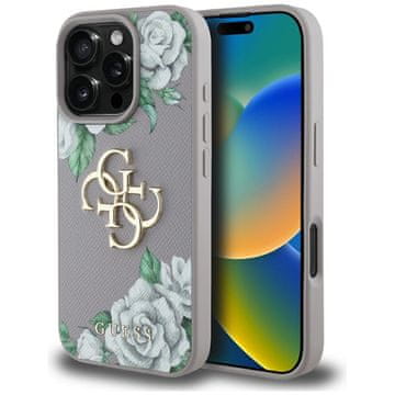 Guess Ovitek Guess Grained Roses Big 4G Logo za iPhone 16 Pro vijoličen