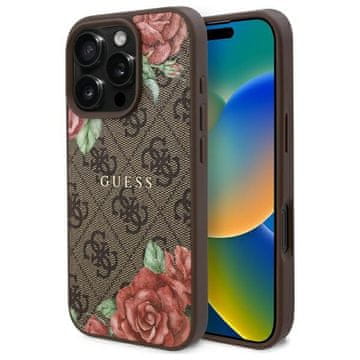 Guess Guess GUHMP16LP4ROPEMCW trdi ovitek za iPhone 16 Pro 6.3 rjav/rjav 4G z vzorcem rož MagSafe
