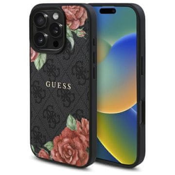 shumee Ovitek Guess Hardcase 4G Flowers MagSafe za iPhone 16 Pro, črn