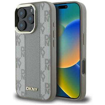DKNY Ovitek MagSafe z vzorcem kariraste oblike, bež barve, za iPhone 16 Pro