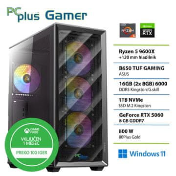 PCplus Gamer Ryzen 5 9600X 16GB 1TB SSD RTX 5060 8GB Windows 11 Home + Xbox GP gaming namizni računalnik