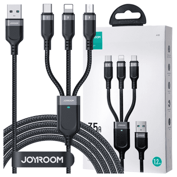 Joyroom Večnamenski kabel serije S-A18 4v1 USB-A - USB-C / Lightning / Lightning / micro USB 1,2 m - črn