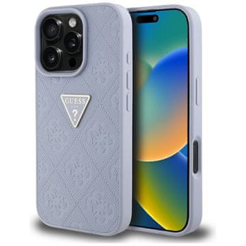 Guess Ovitek Guess Hot Stamp 4G z vzorcem in trikotnim kovinskim logotipom za iPhone 16 Pro vijoličen