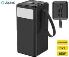 Platinet PMPB6065 powerbank polnilna baterija, 65W, 60.000mAh, 4x USB-A, 2x USB-C, črna