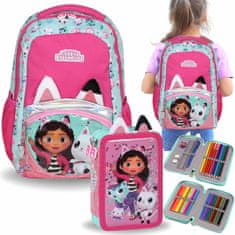 DreamWorks Gabby’s Dollhouse ŠOLSKI KOMPLET za dekle: ojačan NAHRBTNIK + SVINČNIK s šolskimi potrebščinami, ŠOLSKI SET 