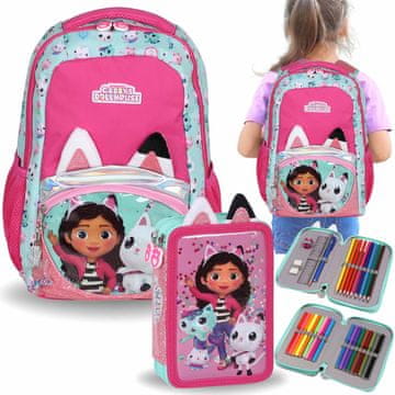 DreamWorks Gabby’s Dollhouse ŠOLSKI KOMPLET za dekle: ojačan NAHRBTNIK + SVINČNIK s šolskimi potrebščinami, ŠOLSKI SET