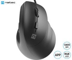 Natec Crake 2 PRO vertikalna žična miška, 12800DPI, za desničarje, črna