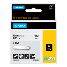 Dymo 18444 (S0718600) RHINO vinil profi D1 črno na belo 12mm x 5,5m , etikete