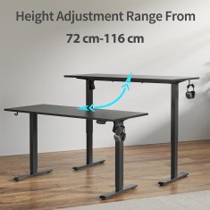 Dollcini Električno nastavljiva miza po višini – z USB vhodi in ergonomsko zasnovo, black, 140 cm