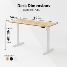 Dollcini Električno nastavljiva miza po višini – z USB vhodi in ergonomsko zasnovo, Wood, 100 cm
