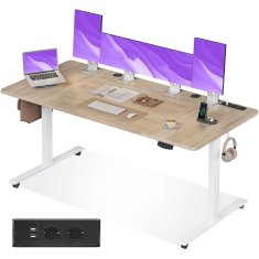 Dollcini Električno nastavljiva miza po višini – z USB vhodi in ergonomsko zasnovo, Wood, 140 cm