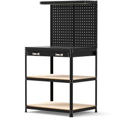 UNBRANDED Delovna miza 81 x 41 cm 225 kg nosilnost delovna miza s perforirano steno &amp; Predali &amp; police črne 