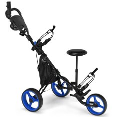 UNBRANDED 3-kolesni golf voziček iz aluminija z držalom za dežnike in zložljivim sedežem golf voziček golf caddy blue 