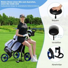UNBRANDED 3-kolesni golf voziček iz aluminija z držalom za dežnike in zložljivim sedežem golf voziček golf caddy blue 