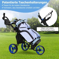 UNBRANDED 3-kolesni golf voziček iz aluminija z držalom za dežnike in zložljivim sedežem golf voziček golf caddy blue 