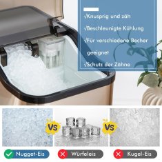 UNBRANDED Aparat za izdelavo ledenih kock 24 kg na dan, izdelovalec zdrobljenega ledu, izdelovalec ledu, izdelovalec ledenih kock, vključno s časovnikom za lopato, 2,5-litrski rezervoar za vodo 