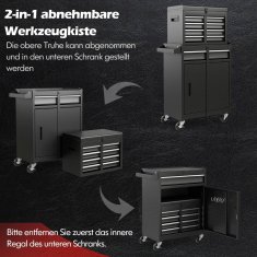 UNBRANDED Delavniški voziček 2 v 1, vključno s kovčkom, 8 predelki, kavlji in nastavljivo polico, nosilnost 100 kg 