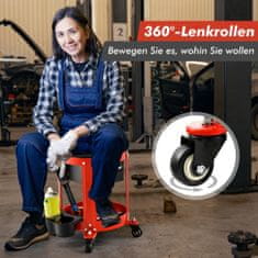 UNBRANDED Delavniški stolček 150 kg nosilnosti Delavniški sedež z 2 predaloma in držalom za pločevinke 
