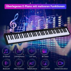 UNBRANDED Digitalna klavirska tipkovnica z 88 tipkami, prenosni elektronski glasbeni instrument, otroški klavir, otroški klavir, črna 