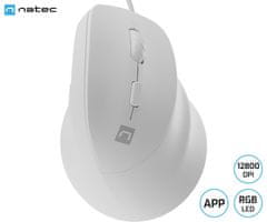 Natec Crake 2 PRO vertikalna žična miška, 12800DPI, za desničarje, bela