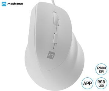 Natec Crake 2 PRO vertikalna žična miška, 12800DPI, za desničarje, bela