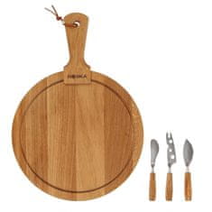 Boska Set okrogla deska za rezanje + noži za sir 30x3,5cm / les, inox