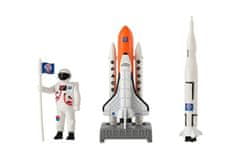 Teddies Prostorski komplet 6 kosov kovinski/plastenski astronavt, raketoplan z dodatki