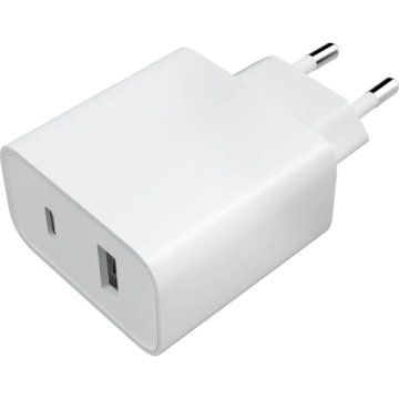 UNBRANDED Xiaomi Mi Stenski polnilec USB-A & USB-C 33W, PD - bel