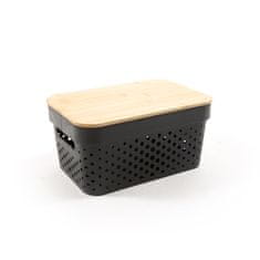 Mhome Plastco pvc košara z lesenim pokrovom 25,5x17,5x12,5cm / črna / pvc, les