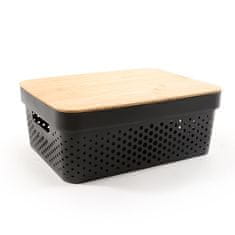 Mhome Plastco pvc košara z lesenim pokrovom 35,5x26,5x13,5cm / črna / pvc, les