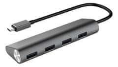 UNBRANDED Winstar 4-port USB Type C Hub, 4xUSB ports, alu/črna 