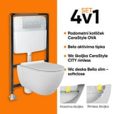 CeraStyle SET CITY: podometni splakovalnik + aktivirna tipka + wc školjka City rimless z desko