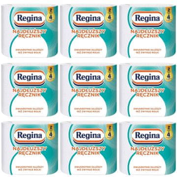 Regina REGINA najdaljša XXL papirnata brisača UČINKOVIT VPOJNO kuhinjska brisača PZH certificirana bela 9 paket