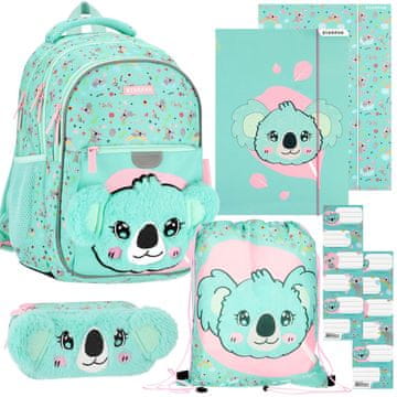 STARPAK KOALA ŠOLSKI ZAČETNI KOMPLET za dekle: ojačan nahrbtnik, svinčnik, torba za čevlje, 2 KOSA mape z elastičnim trakom, nalepke