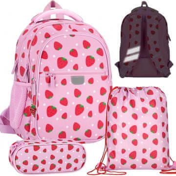 STARPAK Jagoda začetni šolski KOMPLET za DEKLE: ojačan nahrbtnik, torbica za svinčnike, torba za čevlje - šolski komplet