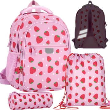 STARPAK Jagoda začetni šolski KOMPLET za DEKLE: ojačan nahrbtnik, okrogli svinčnik, torba za čevlje - šolski komplet