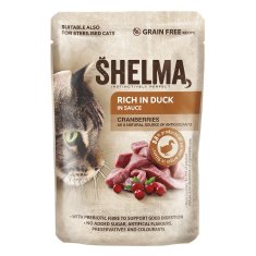 SHELMA Cat raca z brusnicami v omaki, žepek 85 g