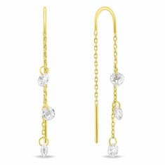 Brilio Silver Pozlačeni verižni uhani s cirkoni EA895Y