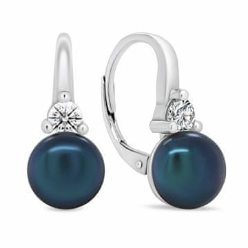 Brilio Silver Nežni srebrni uhani s temno modrimi biseri in cirkoni EA364WB