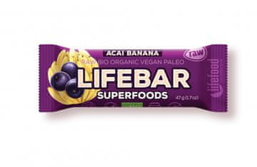 Lifefood Lifebar acai ploščica z banano BIO, RAW, 40 g