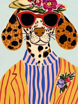 Plakat 60 × 80 cm – portret živali | pes z očali | pop art.