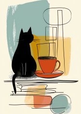 Plakat 50 × 70 cm – maček in kava.