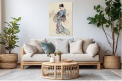 Slika 40 × 60 cm – gejša, Katsushika Hokusai, japonski vintage za dnevno sobo.
