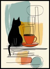 Plakat 50 × 70 cm – maček in kava.