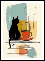 Plakat 50 × 70 cm – maček in kava.