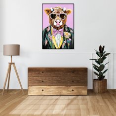 Plakat 50 × 70 cm – portret živali | krava z očali | pop art.