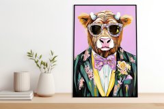 Plakat 50 × 70 cm – portret živali | krava z očali | pop art.