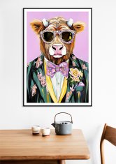 Plakat 50 × 70 cm – portret živali | krava z očali | pop art.