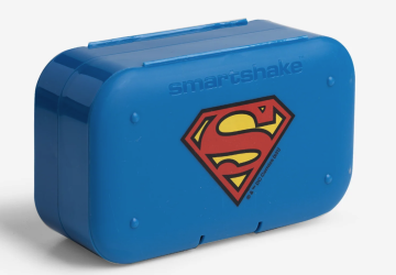 SmartShake Pill Box Organizer, komplet dveh škatlic za tablete, modre barve z motivom Supermana